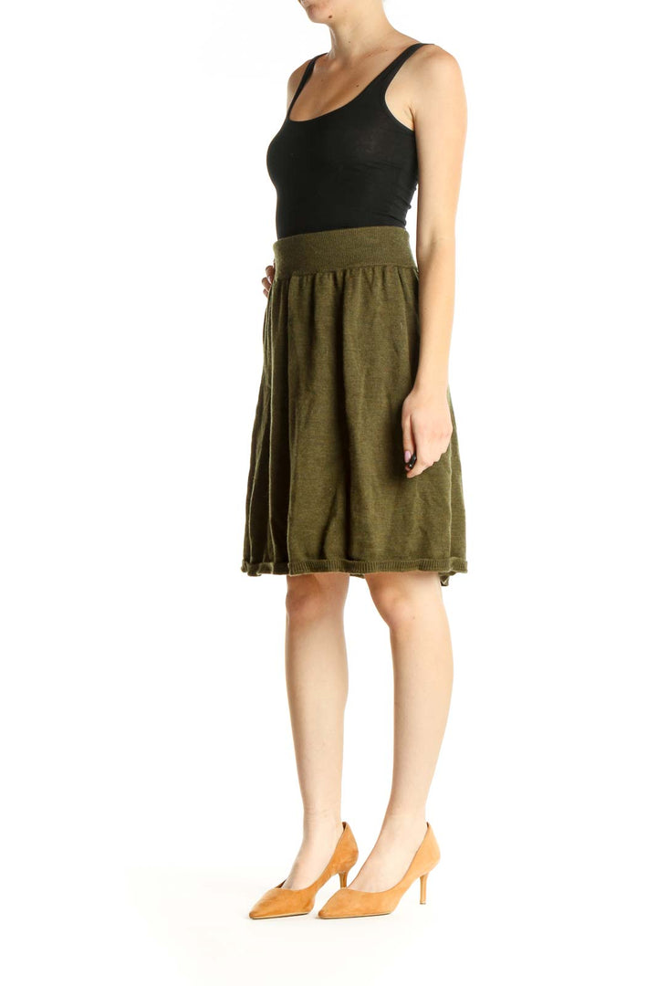 Green Solid Chic Flared Skirt