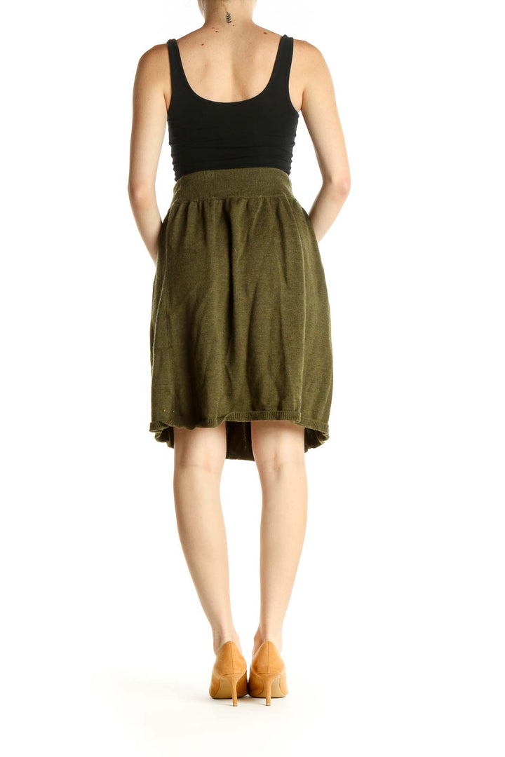 Green Solid Chic Flared Skirt