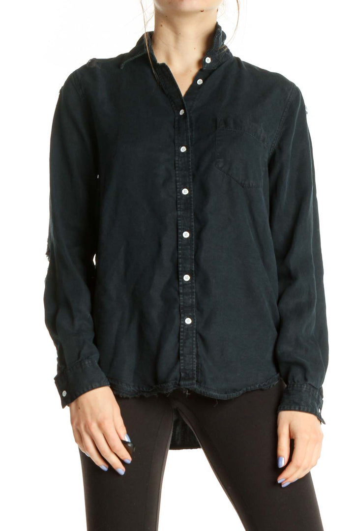 Navy Blue Distressed Classic Shirt