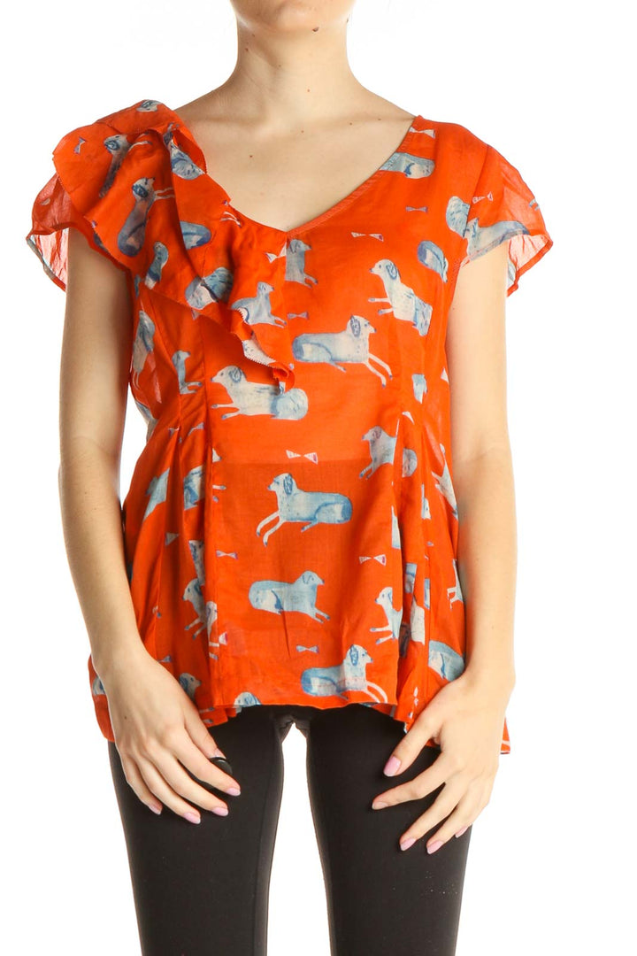 Orange Printed Casual Blouse