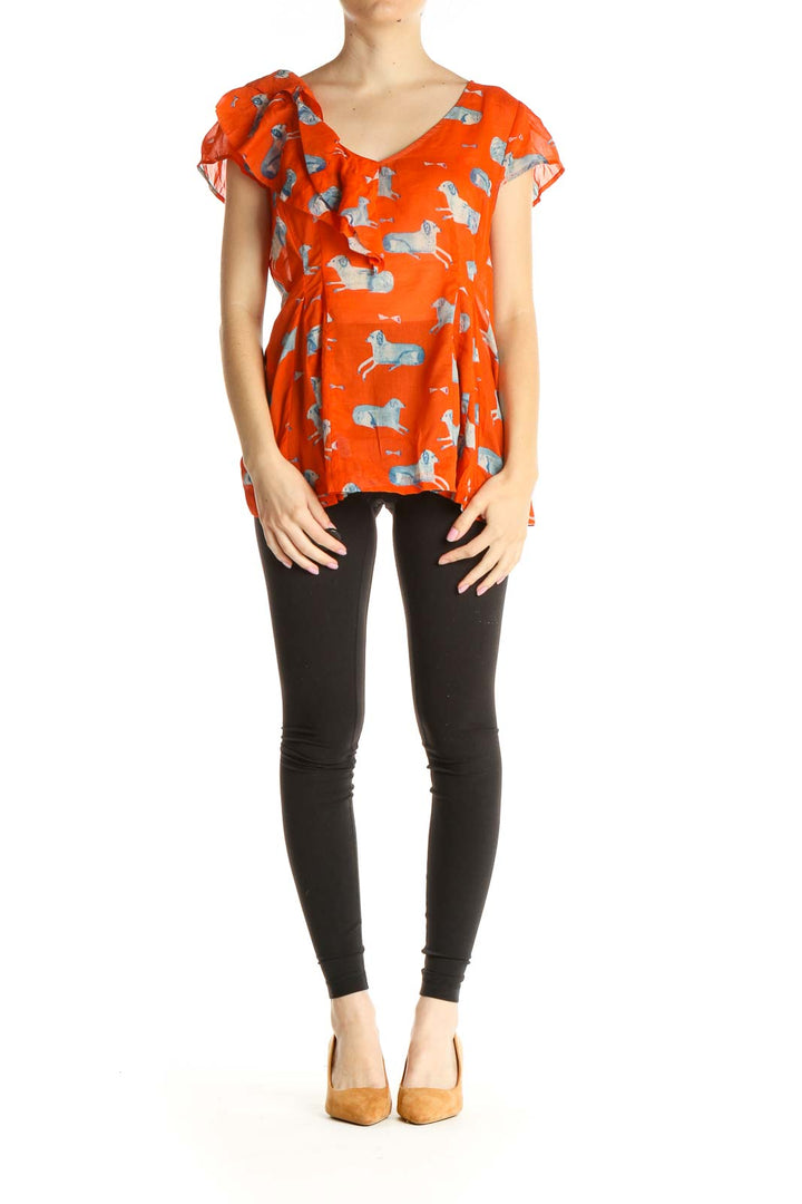 Orange Printed Casual Blouse