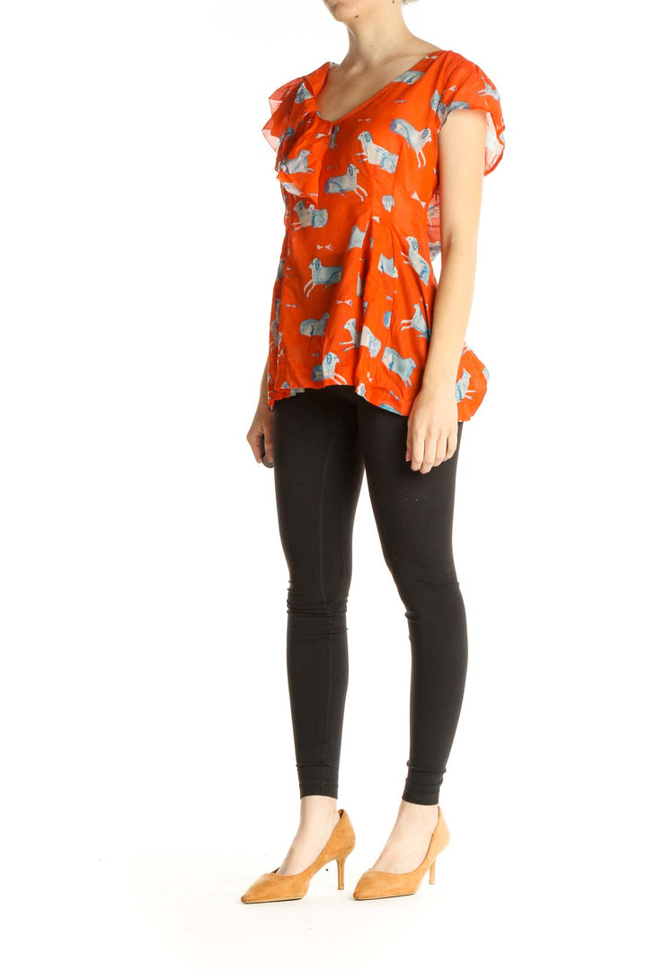 Orange Printed Casual Blouse