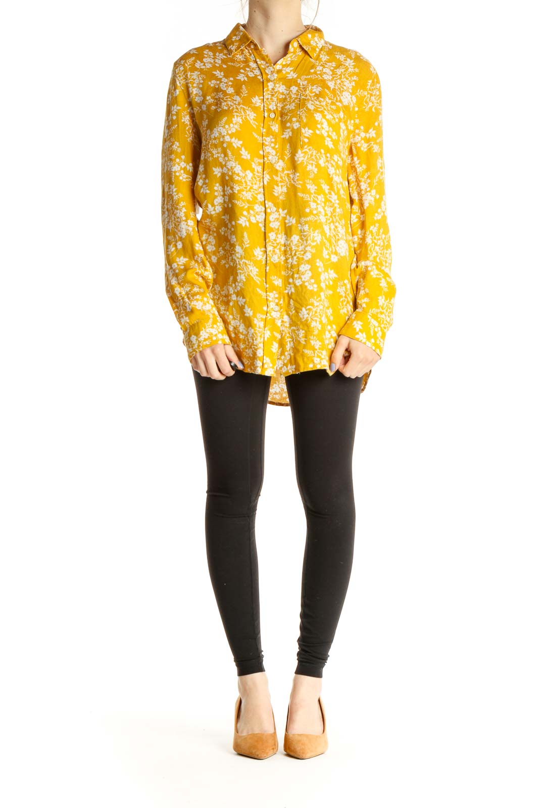 Yellow Floral Print Classic Shirt