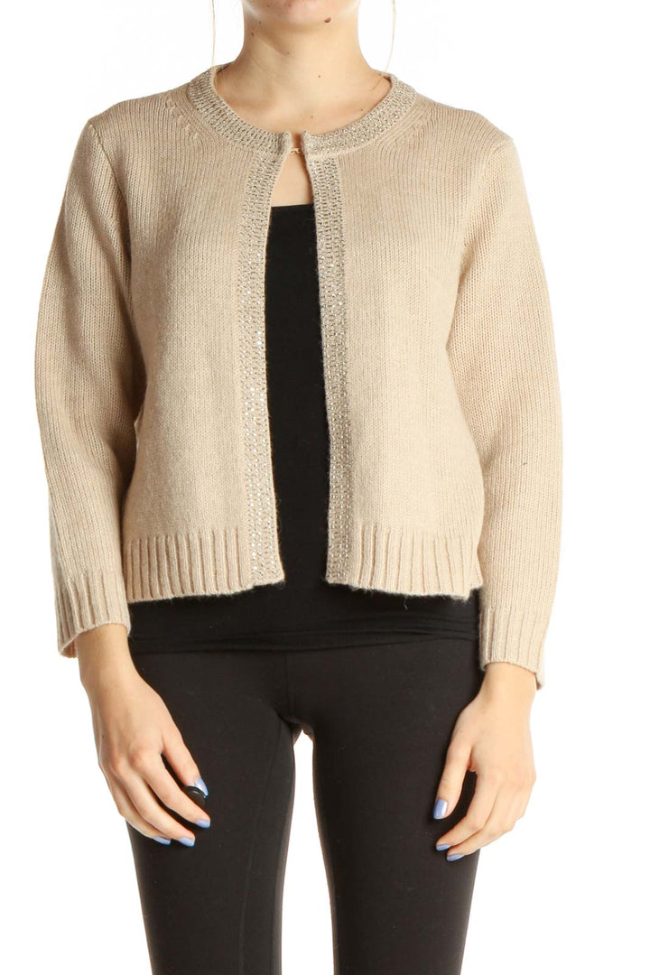 Beige All Day Wear Sequin Sweater