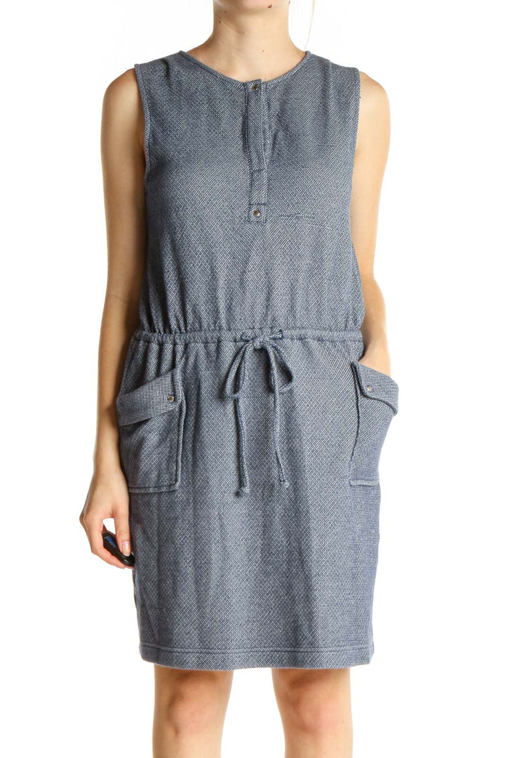 Blue Solid Day Shift Dress