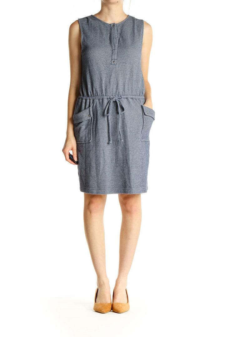 Blue Solid Day Shift Dress