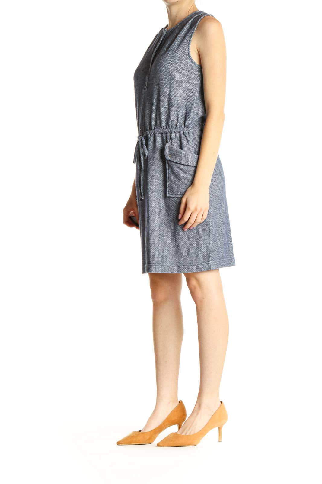 Blue Solid Day Shift Dress