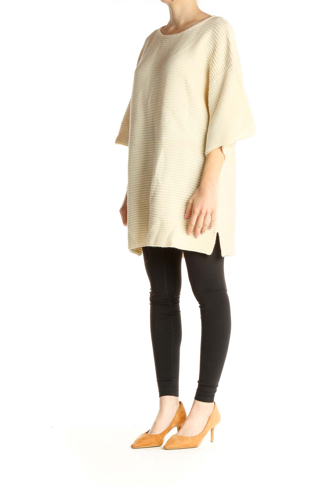 Beige Solid Classic Sweater