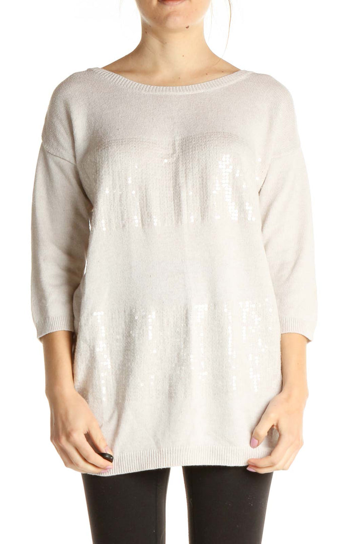 Beige Sequin All Day Wear Sweater