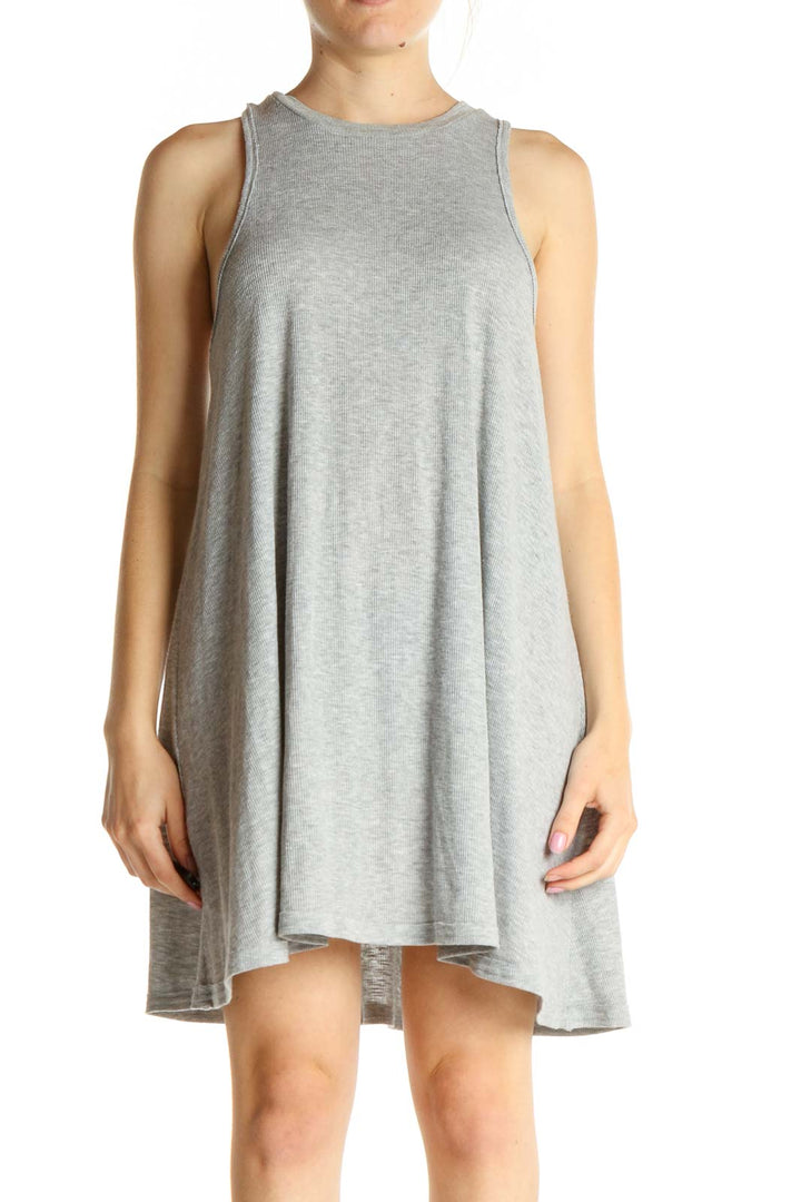 Gray Solid Ribbed Day Dress