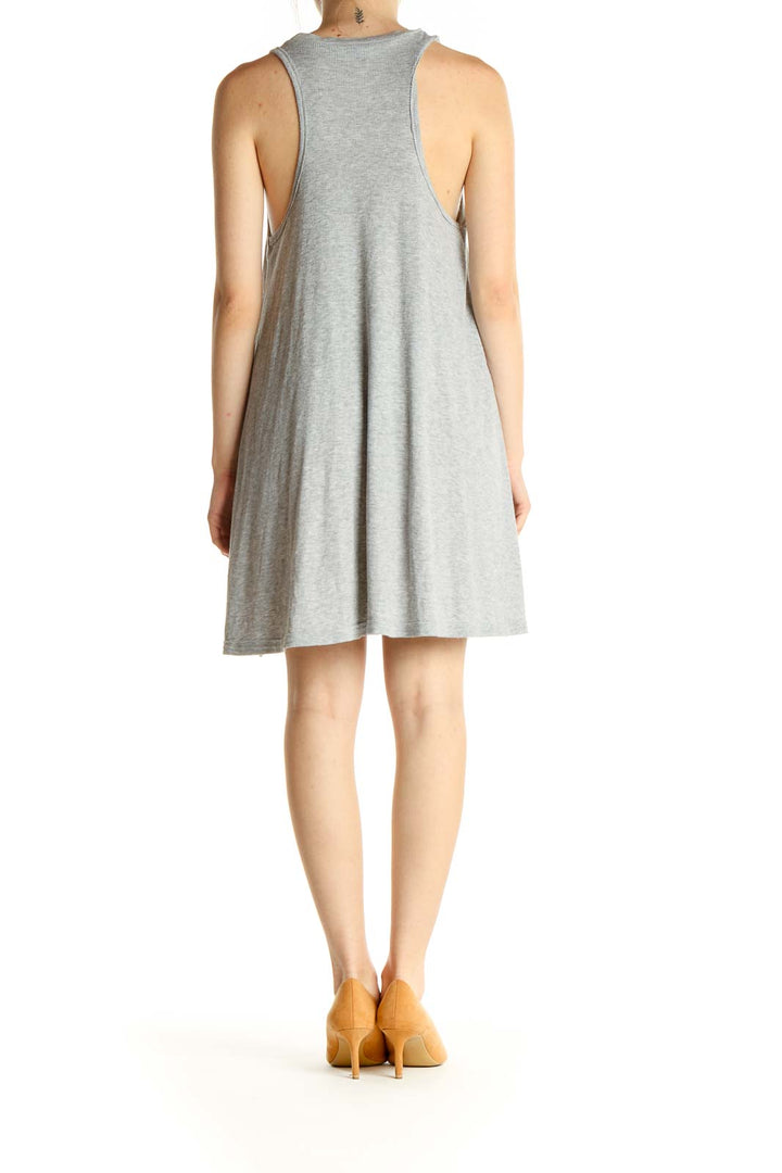 Gray Solid Ribbed Day Dress