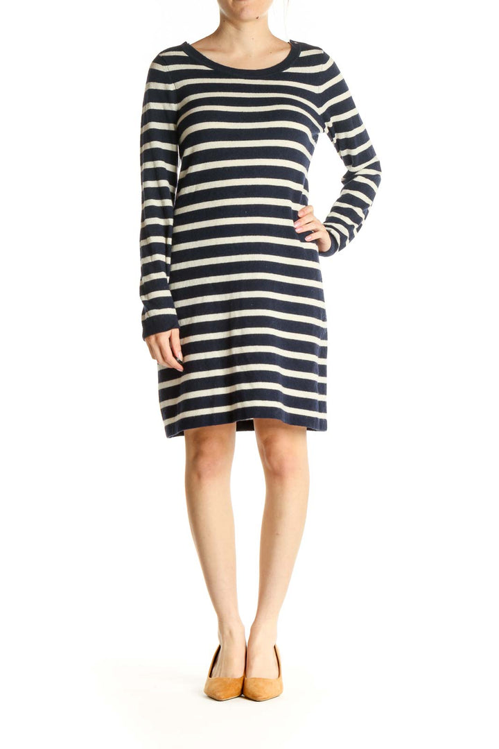 Beige Striped Day Sheath Dress