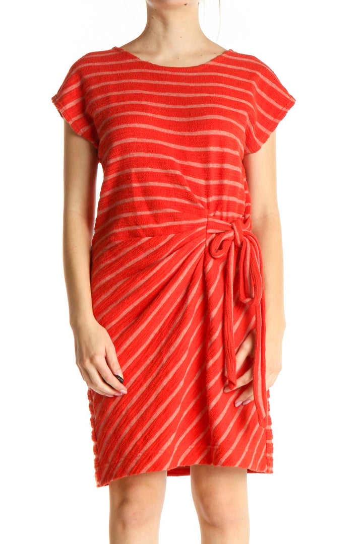 Orange Striped Casual Dress