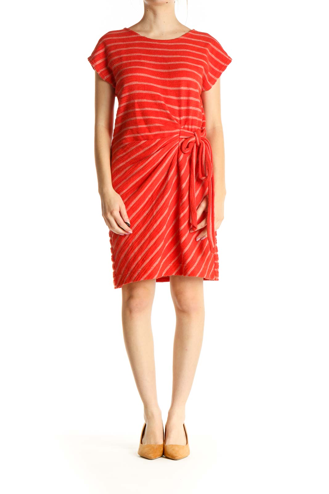 Orange Striped Casual Dress