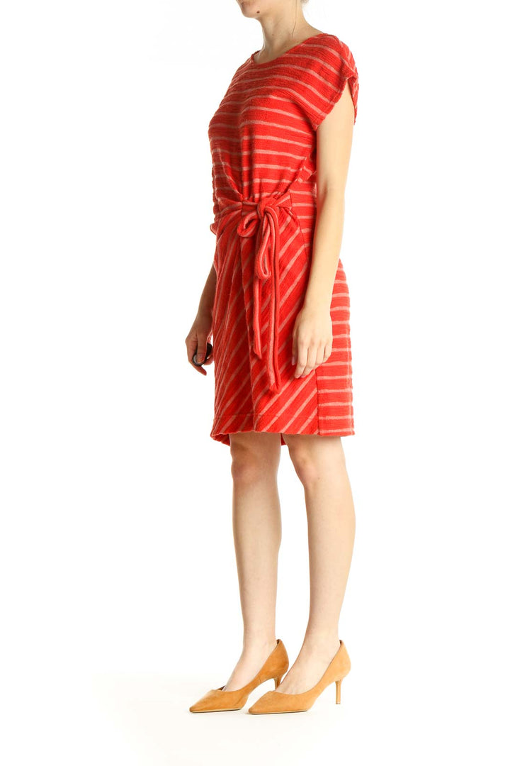 Orange Striped Casual Dress