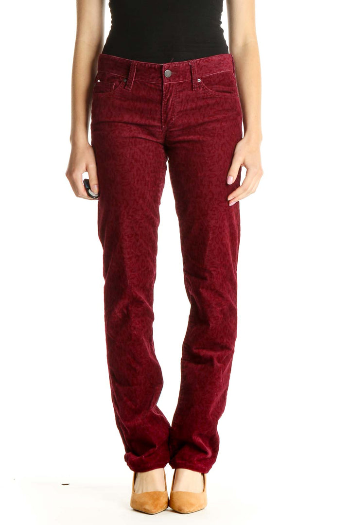 Red Animal Print Casual Pants