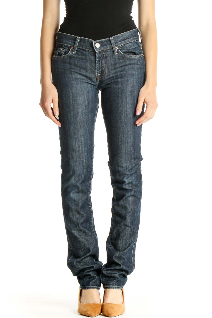 Blue Low-Rise Straight Leg Jeans