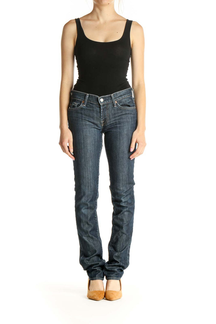 Blue Low-Rise Straight Leg Jeans