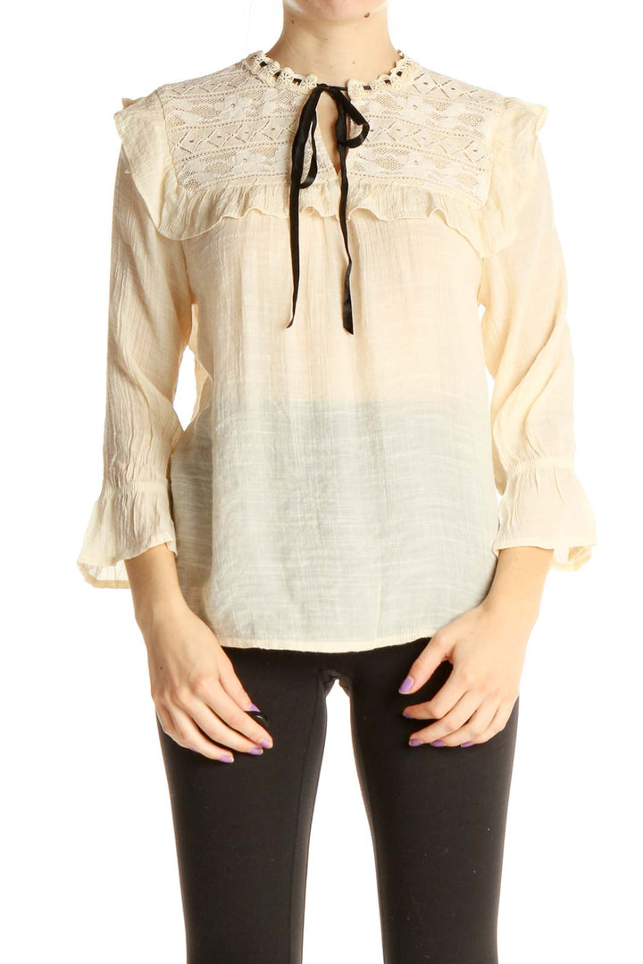 Beige Solid Retro Blouse