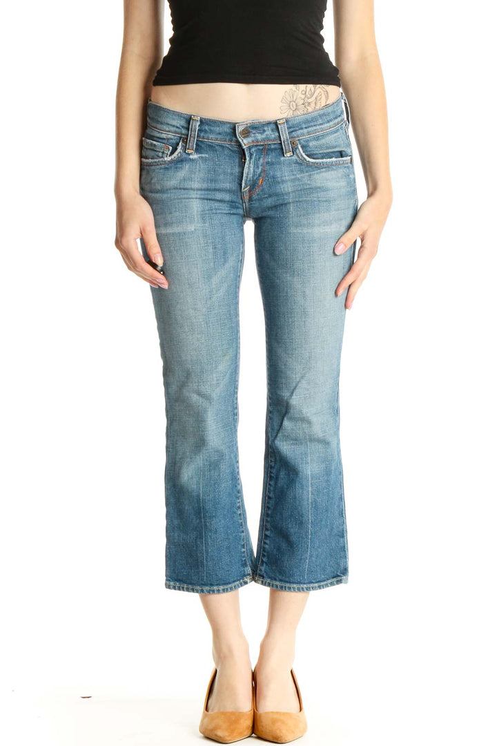 Blue Low-Rise Cropped Bootcut Jeans