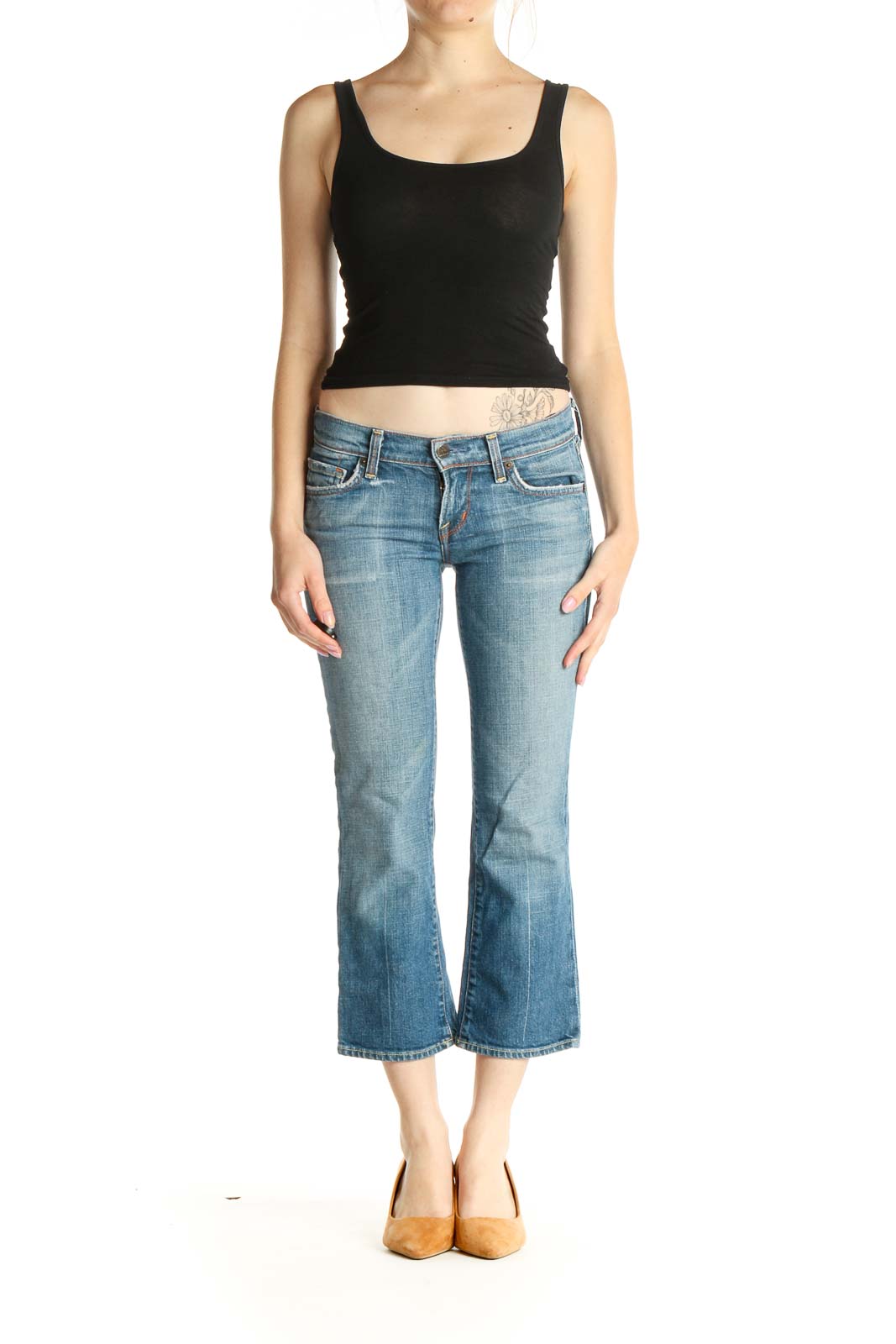 Blue Low-Rise Cropped Bootcut Jeans