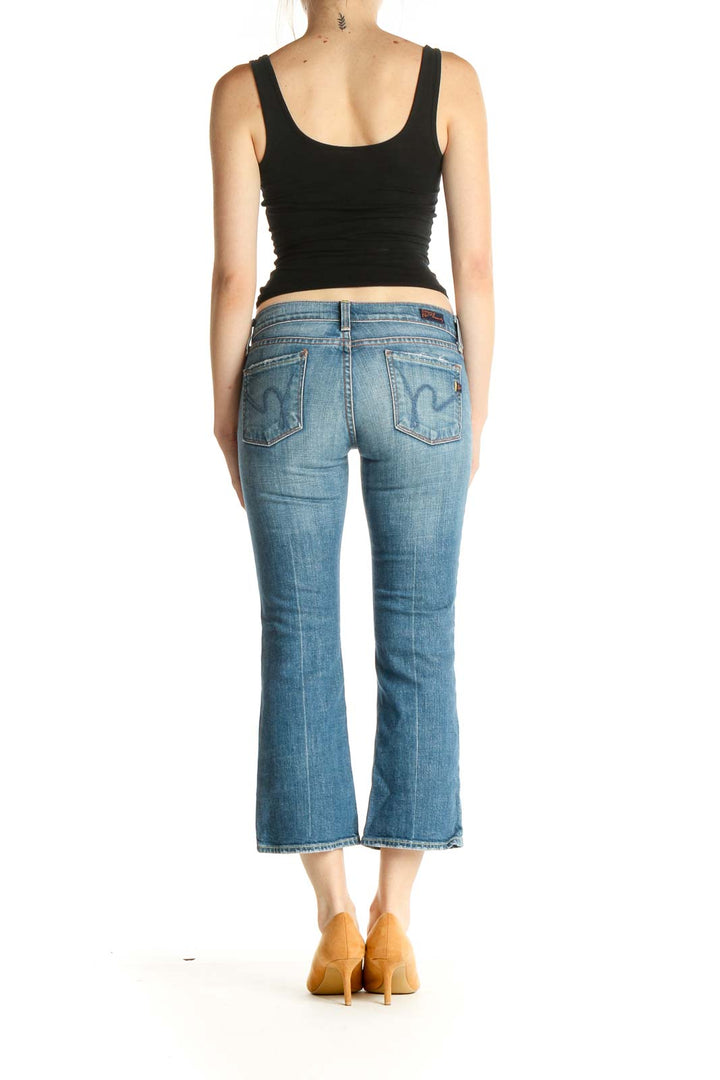 Blue Low-Rise Cropped Bootcut Jeans