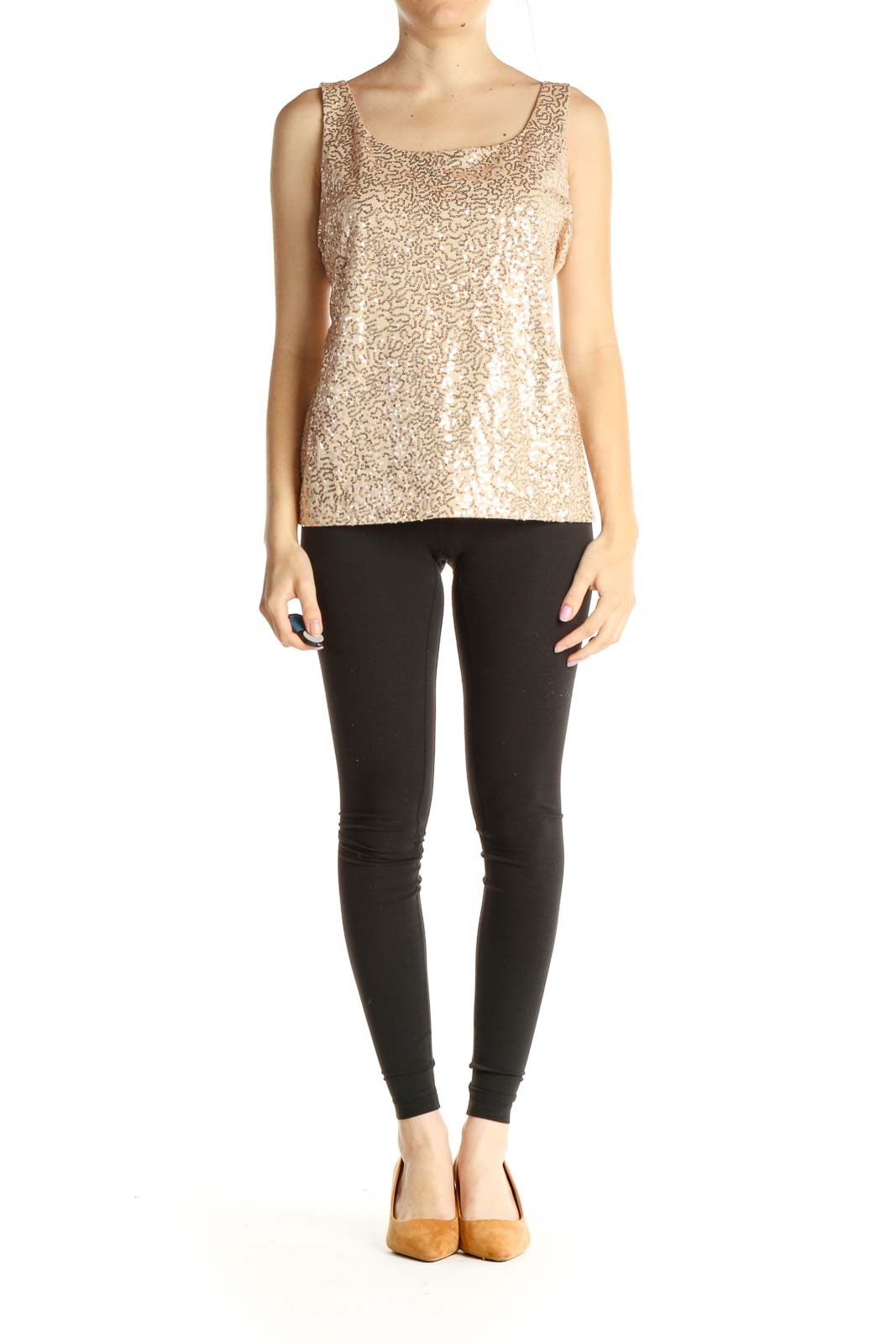 Beige Sequin Chic Tank Top