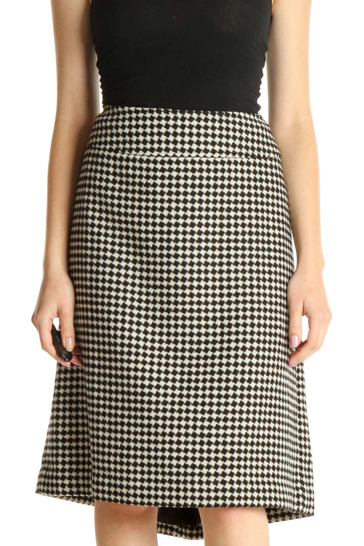 White Houndstooth Holiday A-Line Skirt