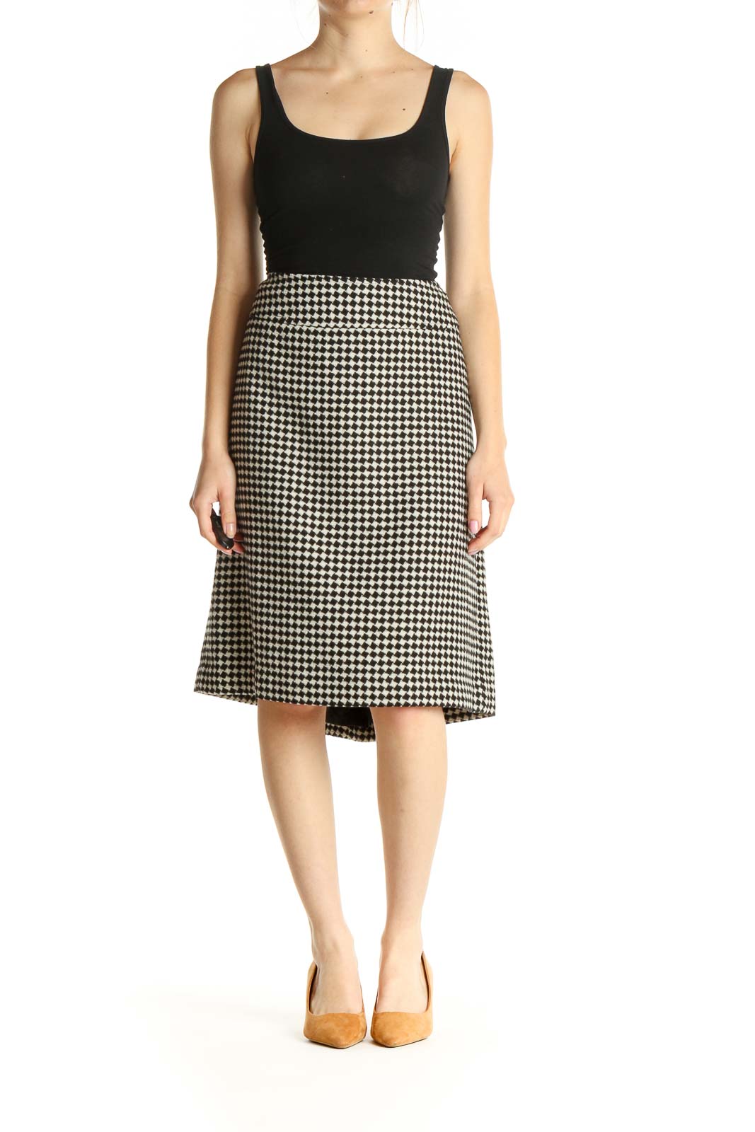 White Houndstooth Holiday A-Line Skirt