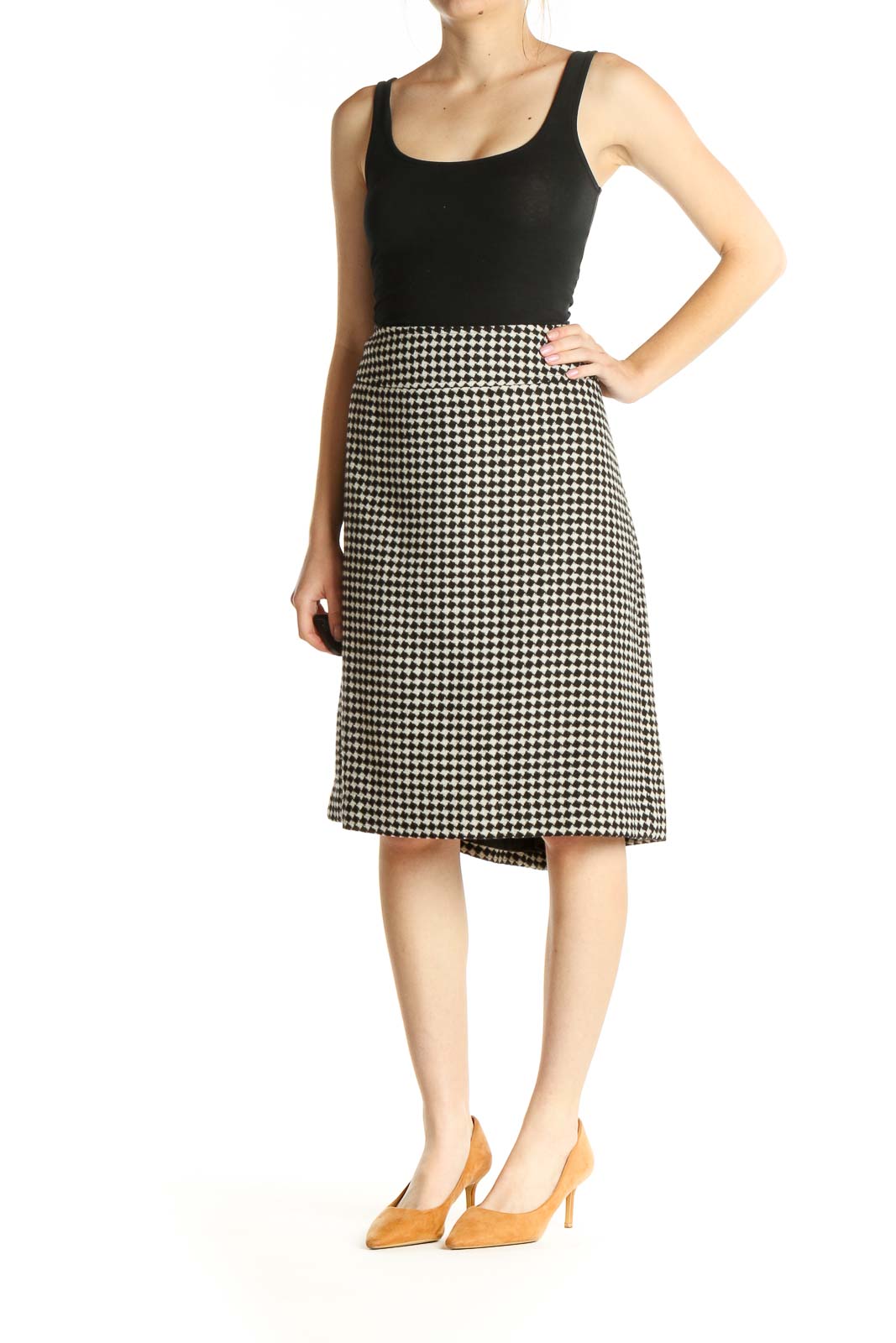 White Houndstooth Holiday A-Line Skirt