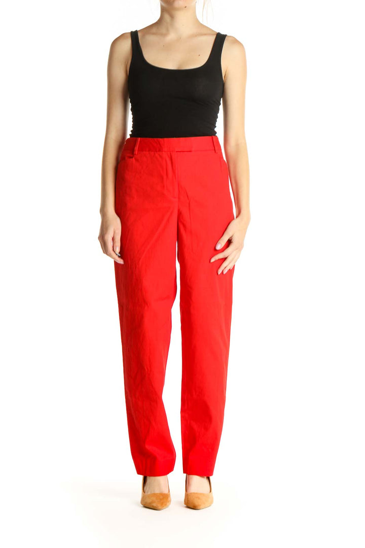 Red Solid Casual Trousers