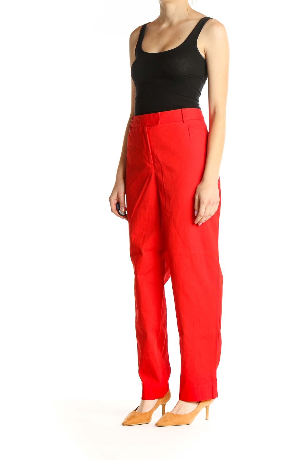 Red Solid Casual Trousers