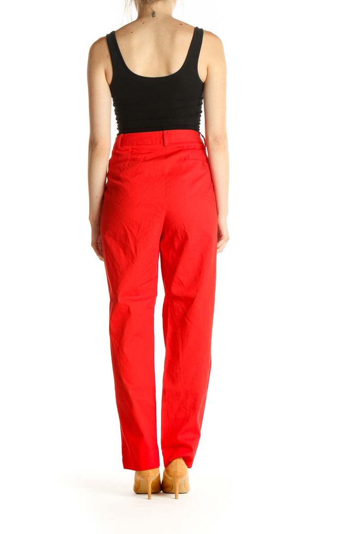 Red Solid Casual Trousers