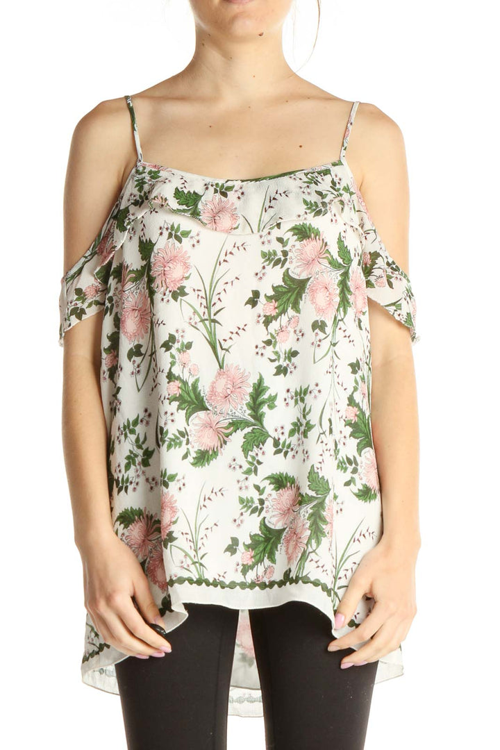 White Floral Print Holiday Top