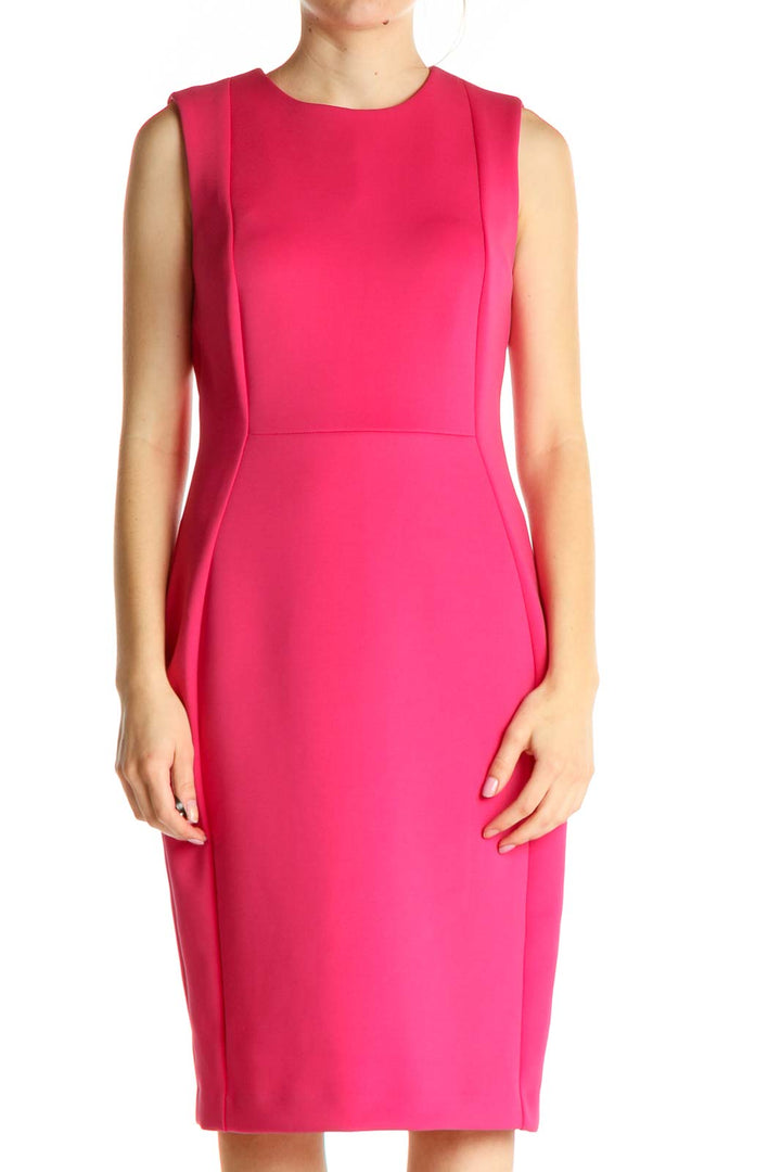 Pink Solid Work Sheath Dress