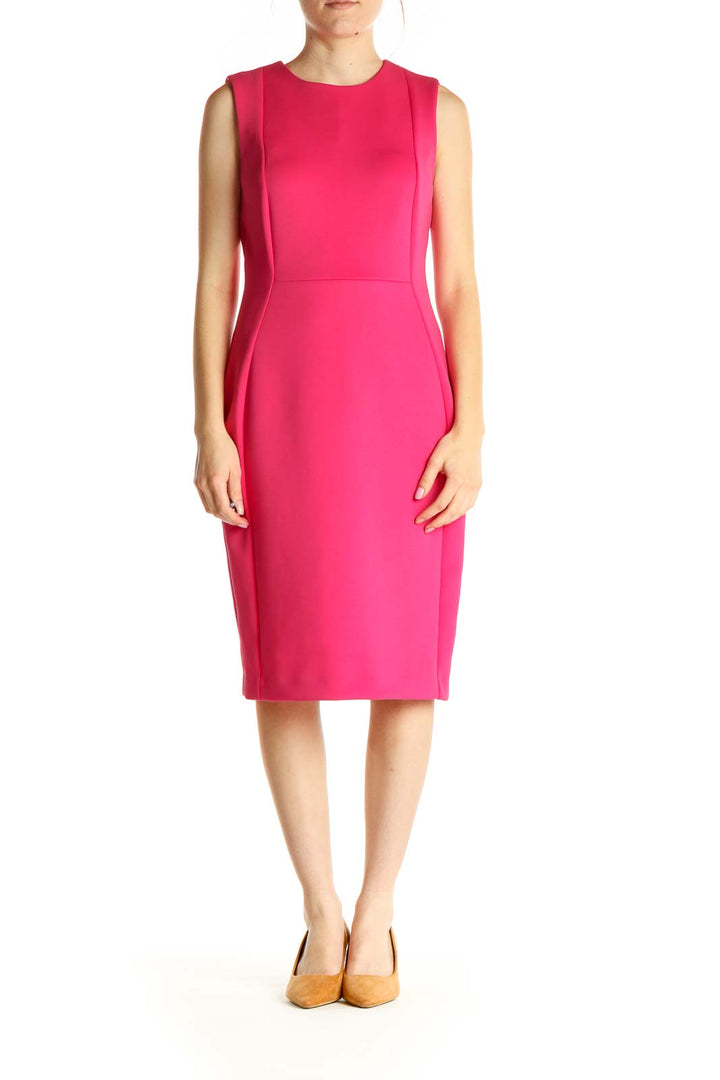 Pink Solid Work Sheath Dress