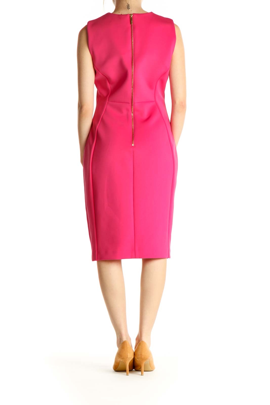 Pink Solid Work Sheath Dress