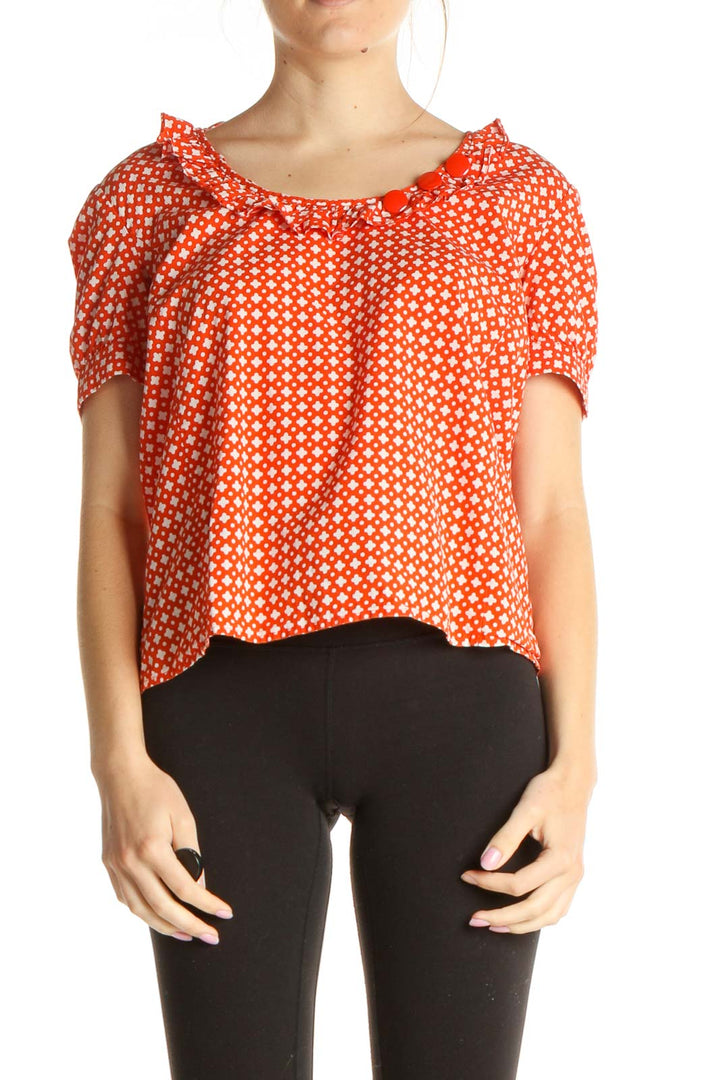 Orange Printed Casual Blouse