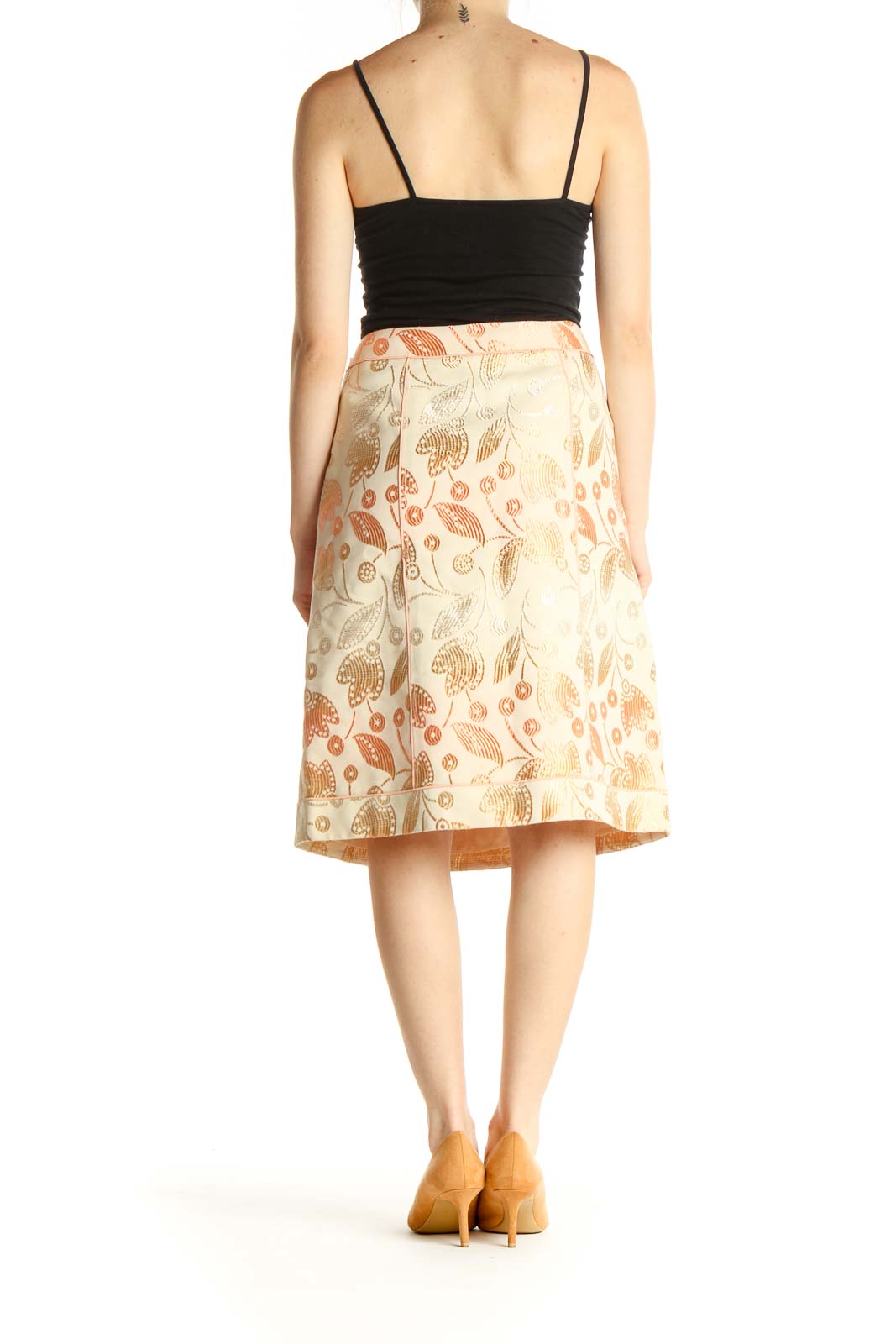 Beige Printed Holiday A-Line Skirt