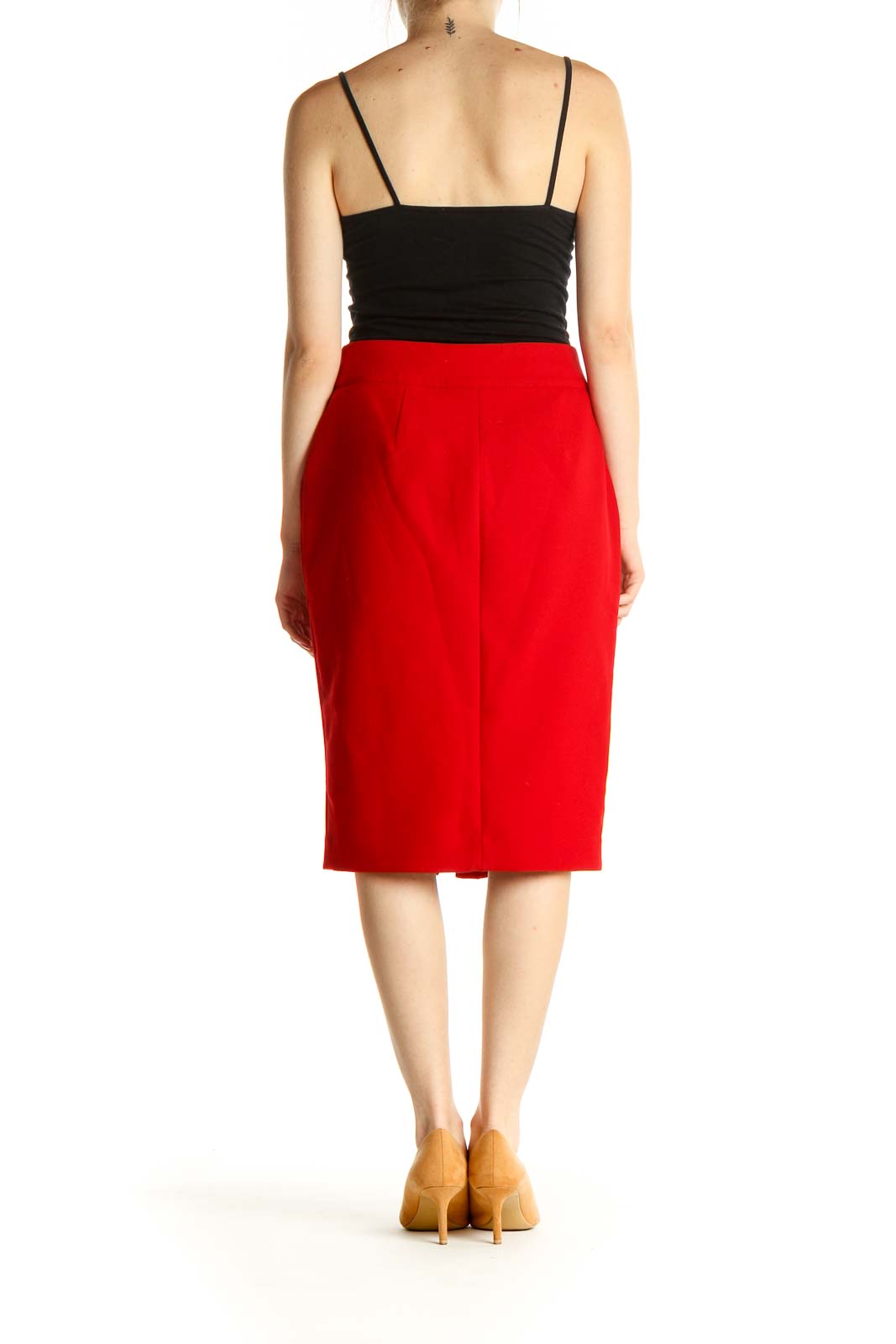 Red Solid Party Pencil Skirt