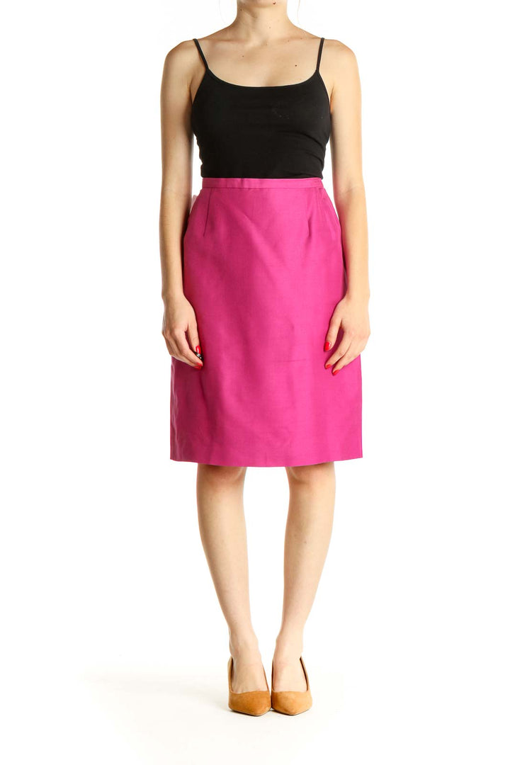 Pink Solid Classic A-Line Skirt