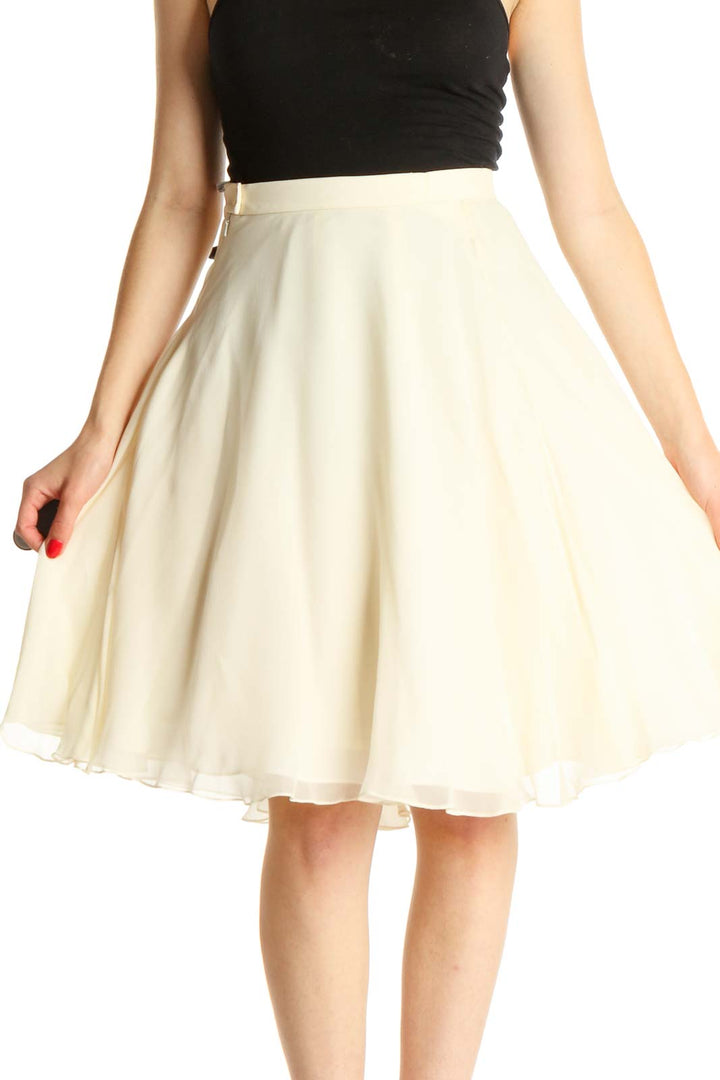 Beige Solid Chic Flared Skirt