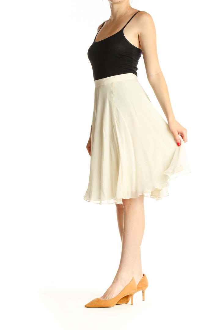 Beige Solid Chic Flared Skirt