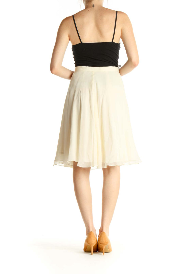 Beige Solid Chic Flared Skirt