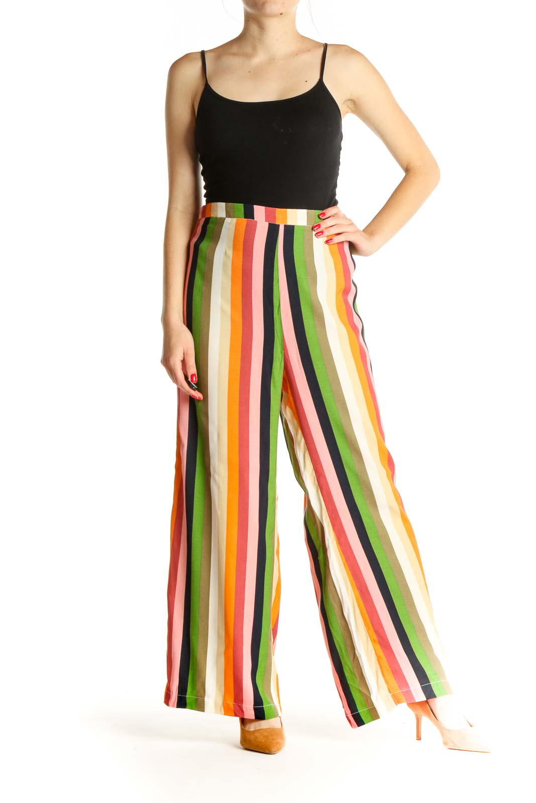 Beige Striped All Day Wear Palazzo Pants