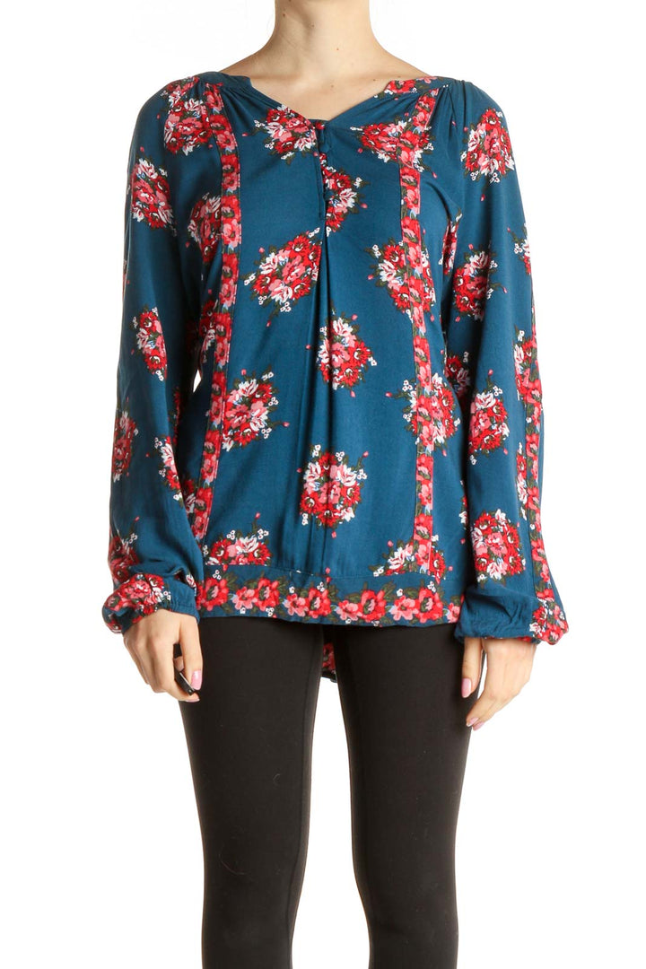 Blue Floral Print Blouse