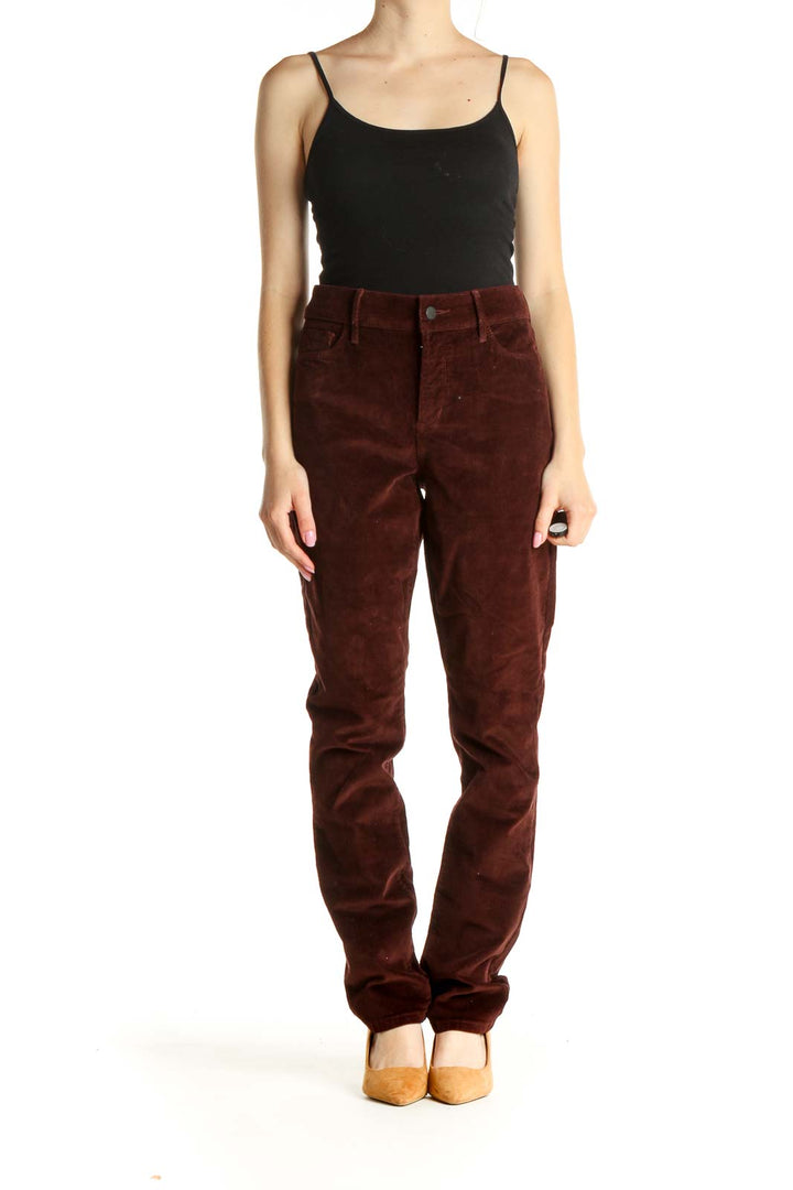 Red High-Waisted Corduroy Straight Leg Jeans