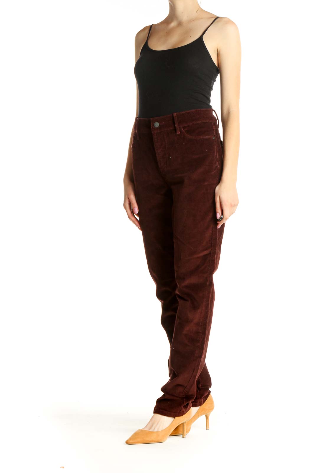 Red High-Waisted Corduroy Straight Leg Jeans