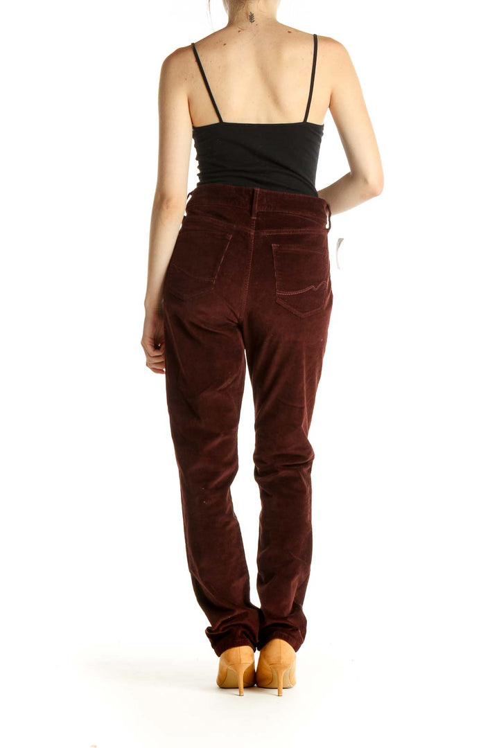 Red High-Waisted Corduroy Straight Leg Jeans