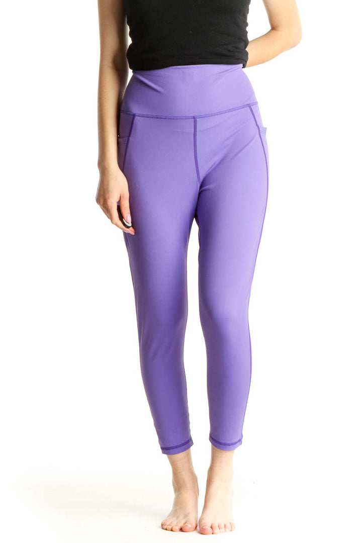 Purple Solid Activewear Leggings